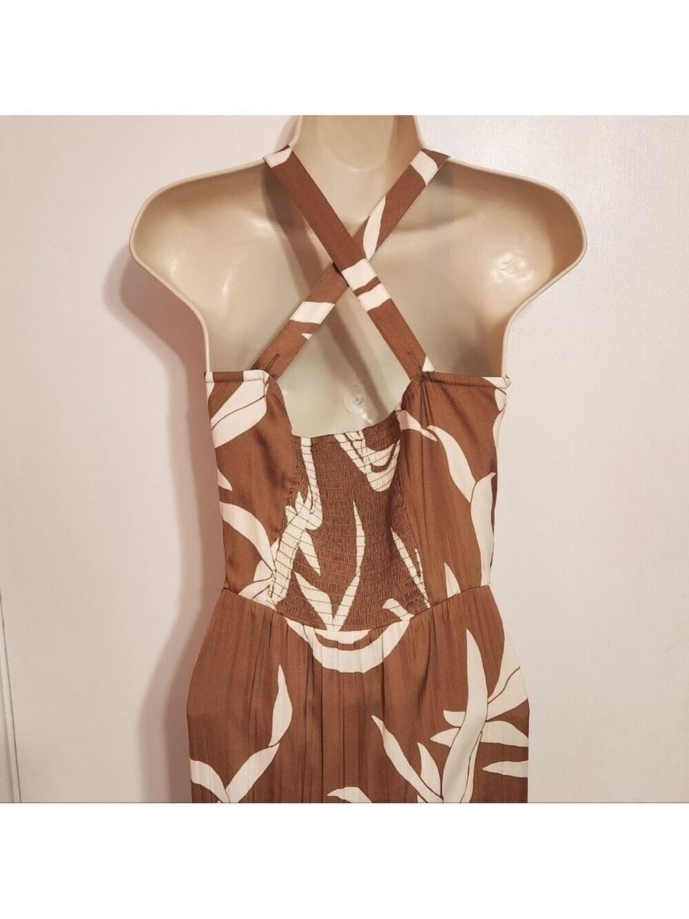 Sanctuary Brown Beige Floral Maxi Strappy Summer Dress Size 12 - Picture 7 of 12